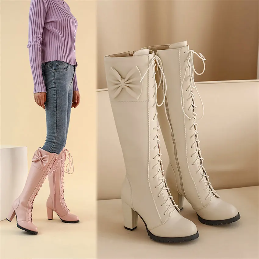 Sweet Bowtie Lolita Knee-high  - Zip Up Boots Short review and price