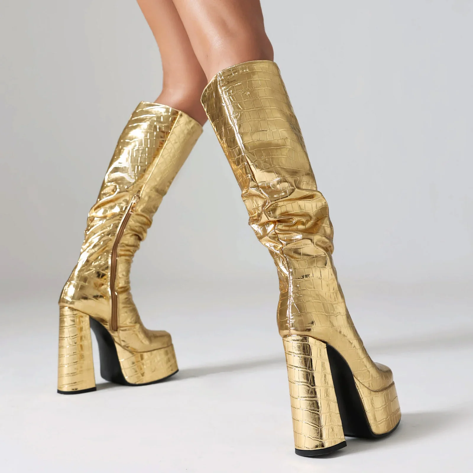 Shiny Silver Women Pleated Pla - Zip Up Boots Short review and price