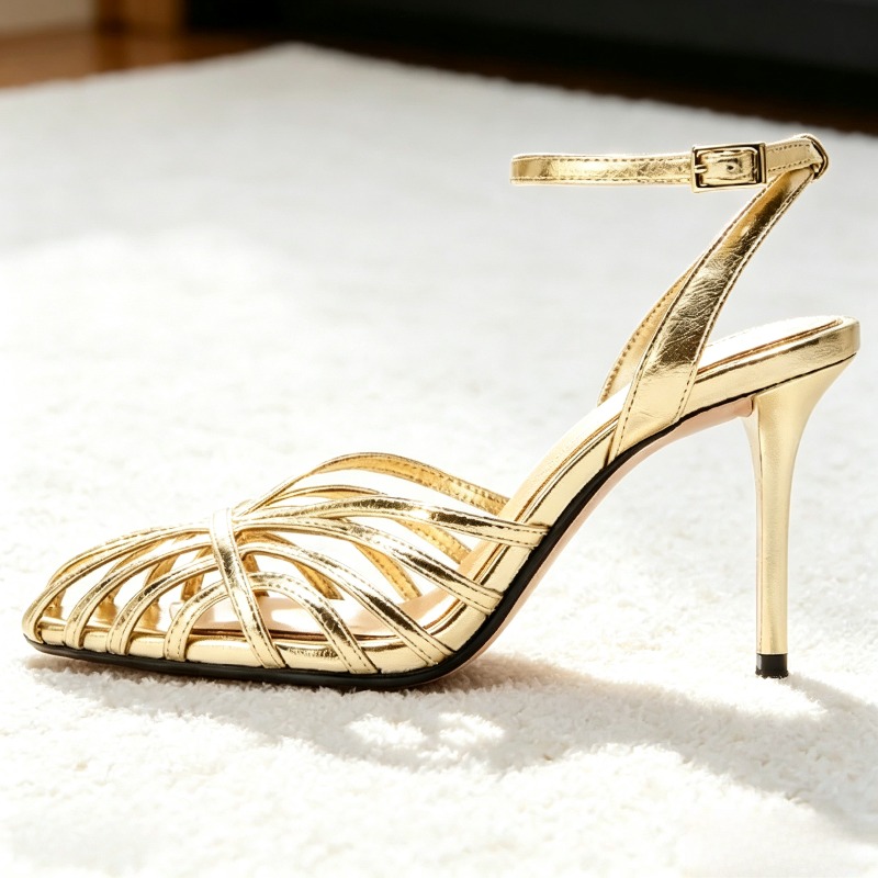 Sexy Gold Hollow Narrow Band H - Women Shoes Formal review and price